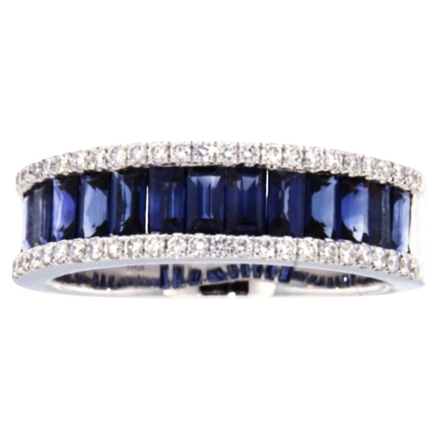 Alex Jona Blue Sapphire White Diamond 18 Karat White Gold Band Ring
