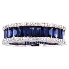 Alex Jona Anillo de oro blanco de 18 quilates con zafiro azul y diamante blanco
