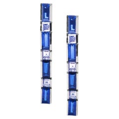 Alex Jona Blue Sapphire White Diamond 18 Karat White Gold Bar Earrings