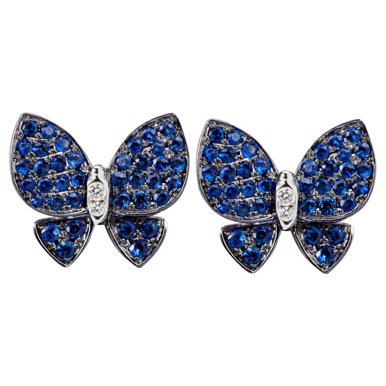 Alex Jona Blue Sapphire White Diamond 18 Karat White Gold Butterfly ...