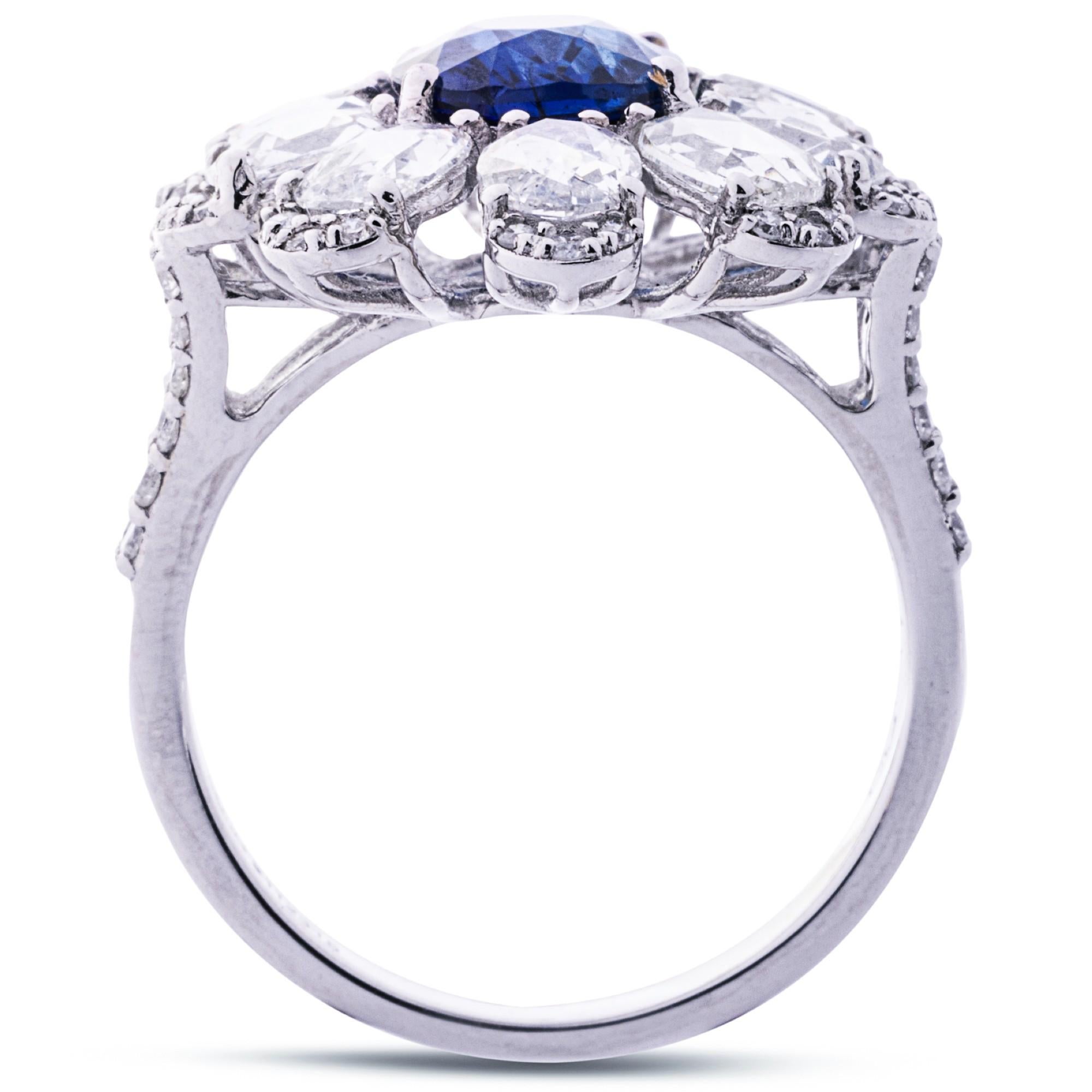Women's Alex Jona Blue Sapphire White Diamond 18 Karat White Gold Cluster Ring For Sale