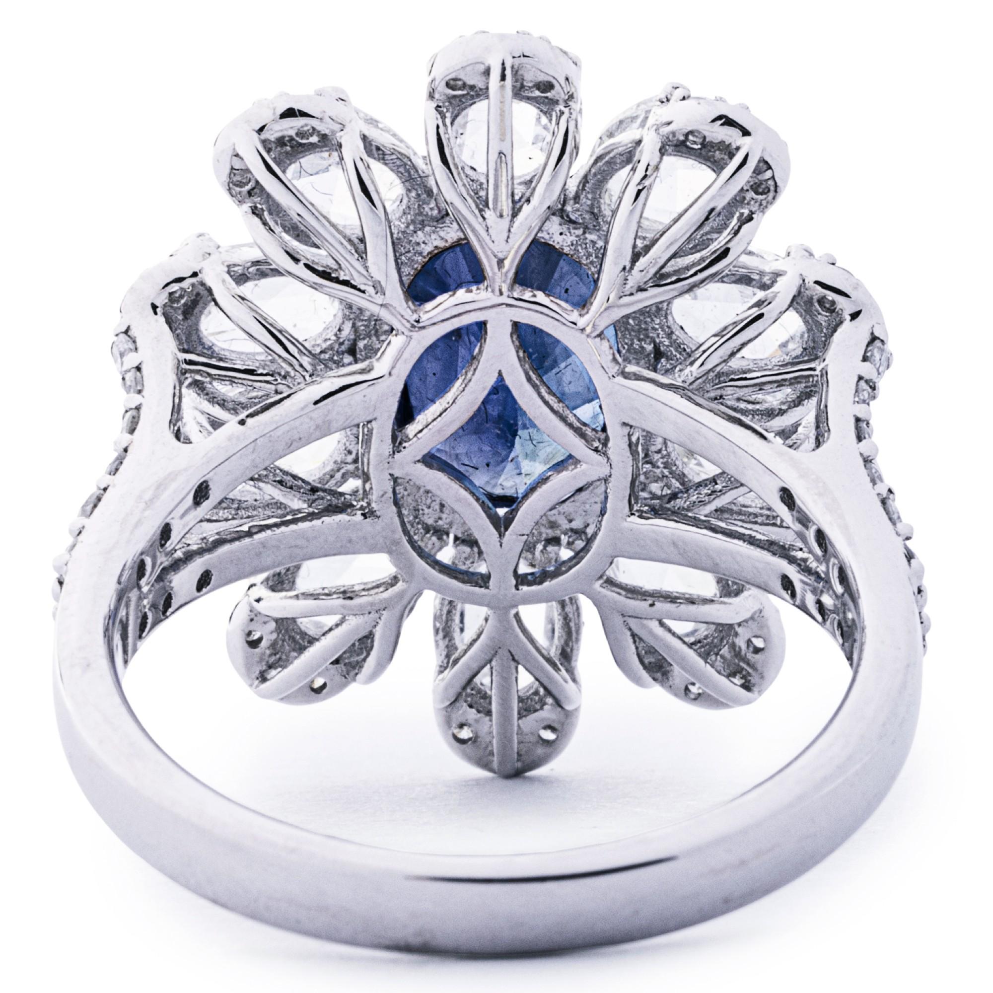 Alex Jona Blue Sapphire White Diamond 18 Karat White Gold Cluster Ring For Sale 1