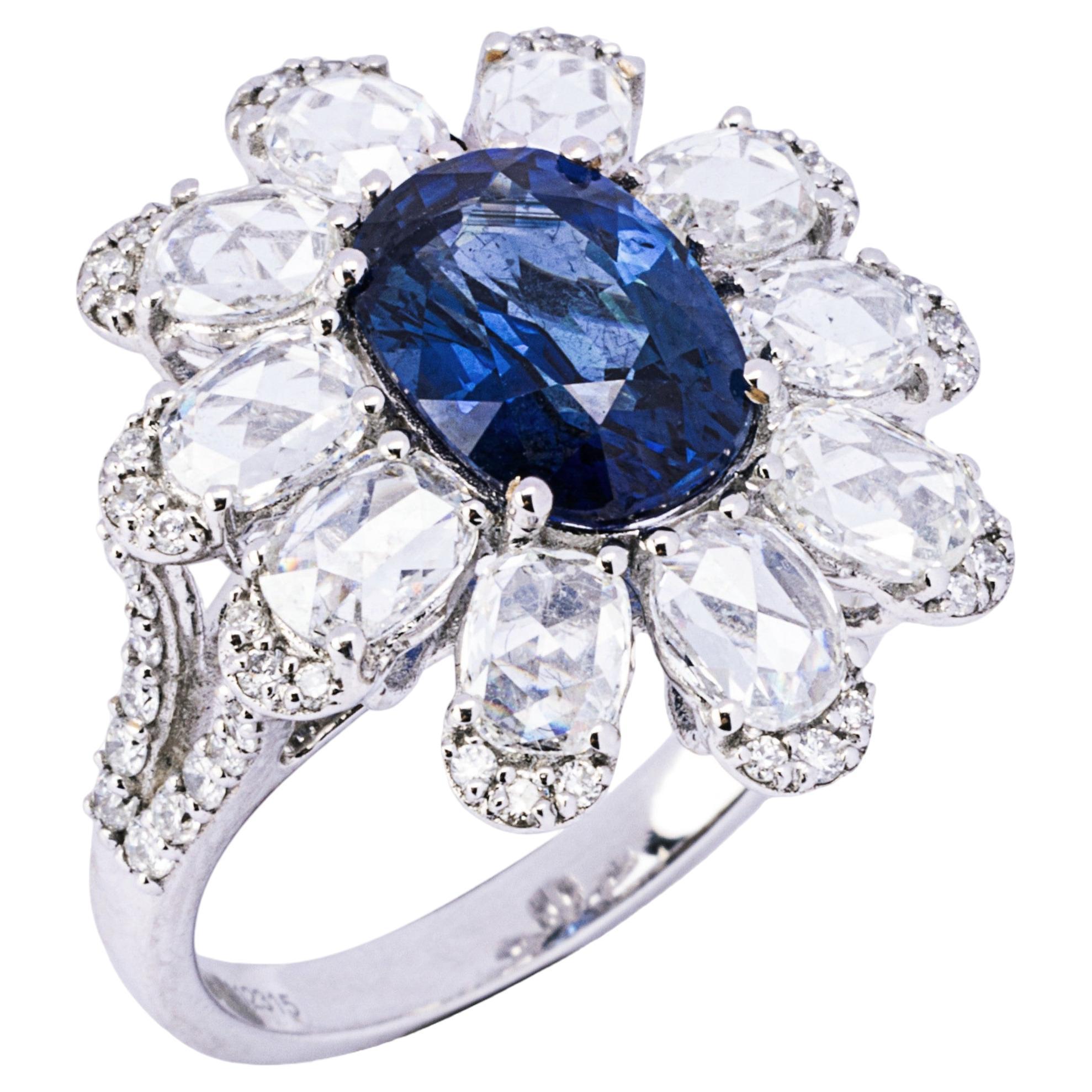 Alex Jona Blue Sapphire White Diamond 18 Karat White Gold Cluster Ring For Sale