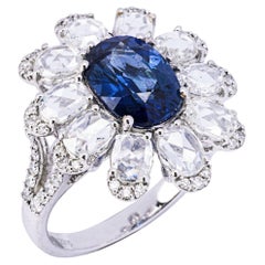 Alex Jona, bague grappe en or blanc 18 carats avec saphir bleu et diamant blanc