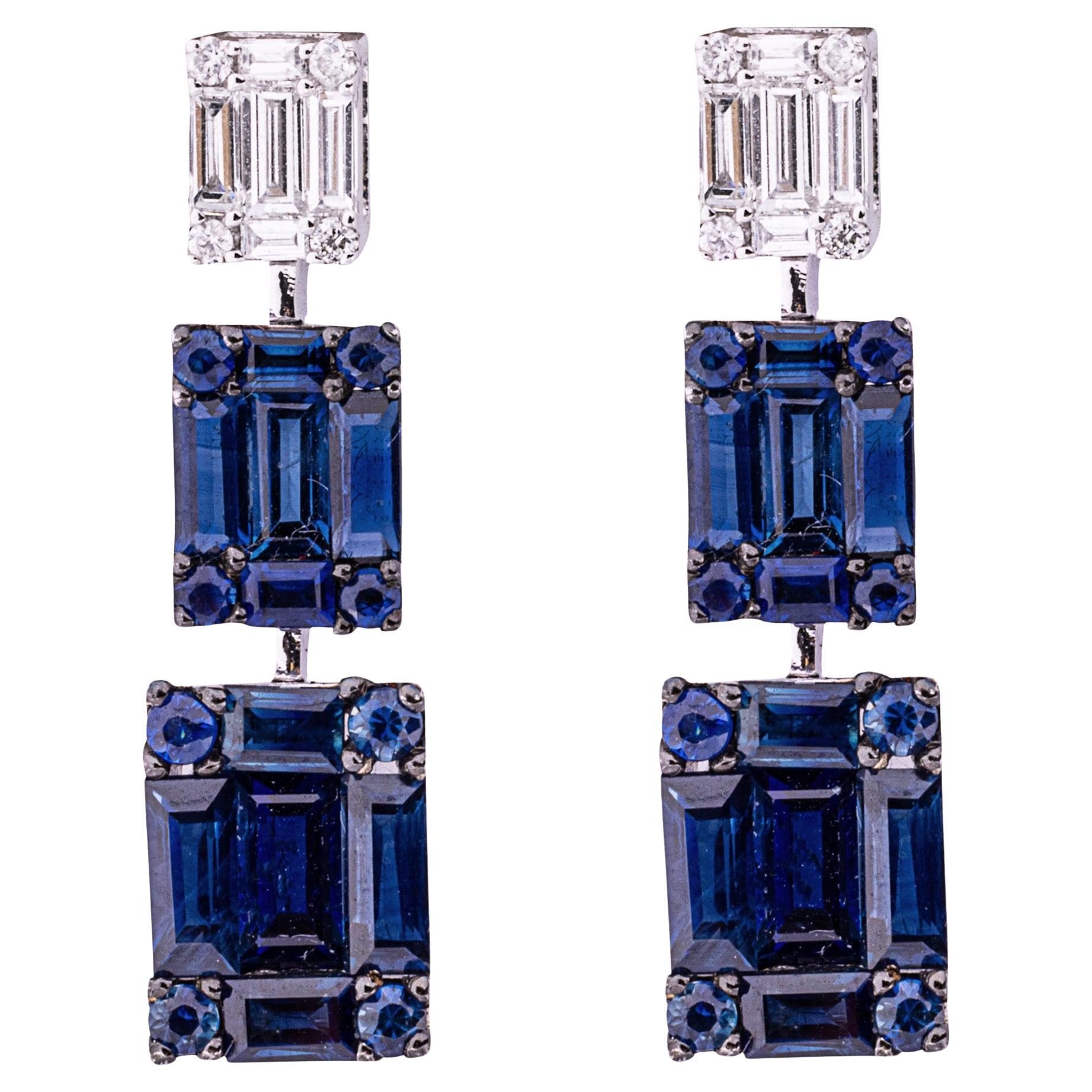 Alex Jona Pendants d'oreilles en or blanc 18 carats avec saphir bleu et diamant blanc en vente