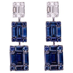 Alex Jona Blue Sapphire White Diamond 18 Karat White Gold Dangle Earrings