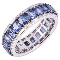 Anello a fascia per l'eternità in oro bianco 18 carati Alex Jona con zaffiro blu e diamante bianco