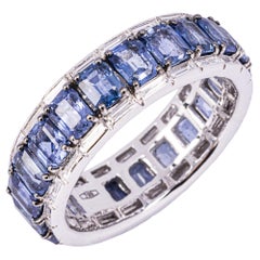 Alex Jona Blue Sapphire White Diamond 18 Karat White Gold Eternity Band Ring