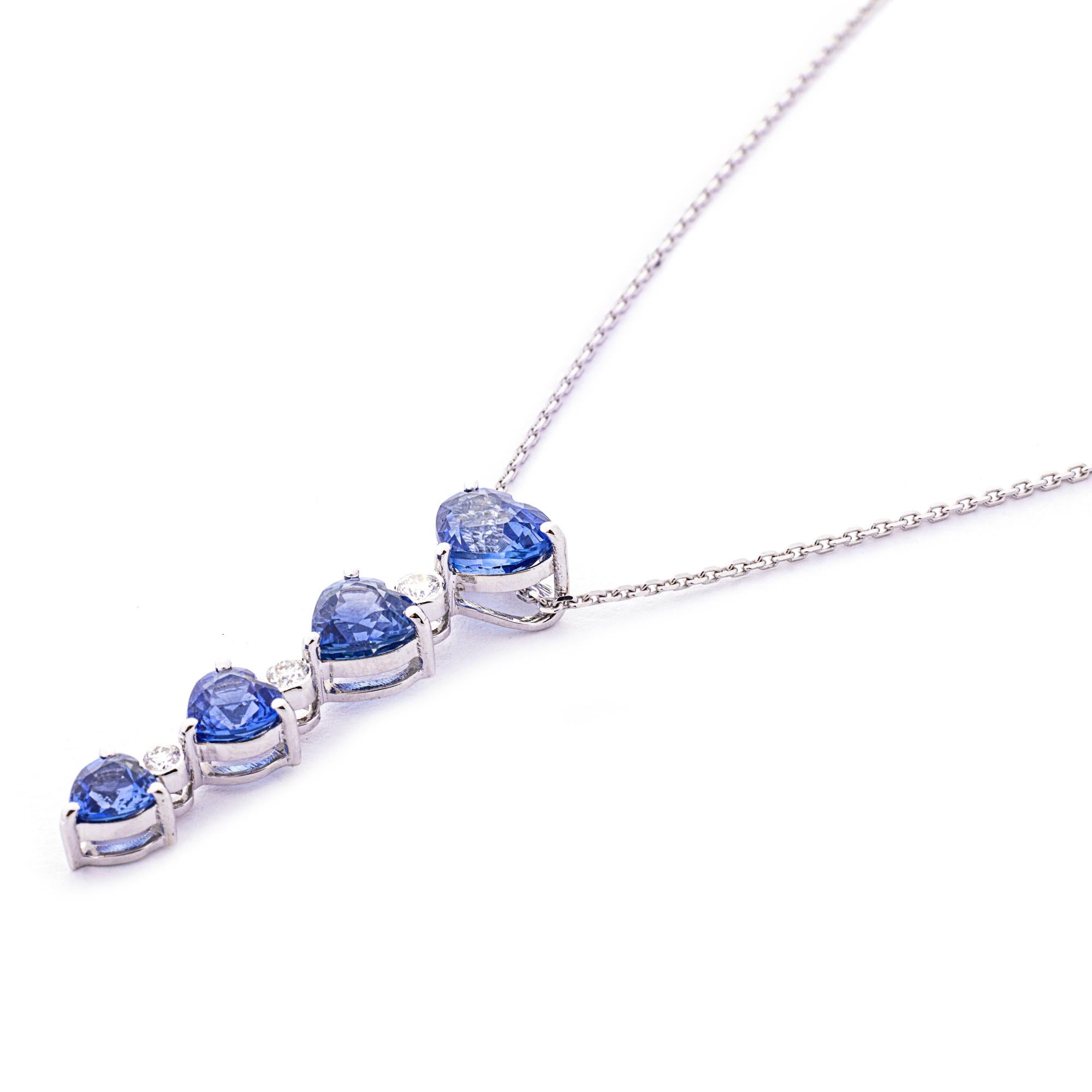 Heart Cut Alex Jona Blue Sapphire White Diamond 18 Karat White Gold Heart Pendant Necklace For Sale