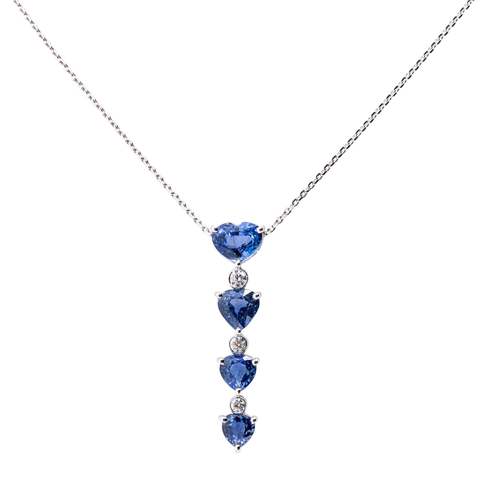Alex Jona Blue Sapphire White Diamond 18 Karat White Gold Heart Pendant Necklace In New Condition For Sale In Torino, IT