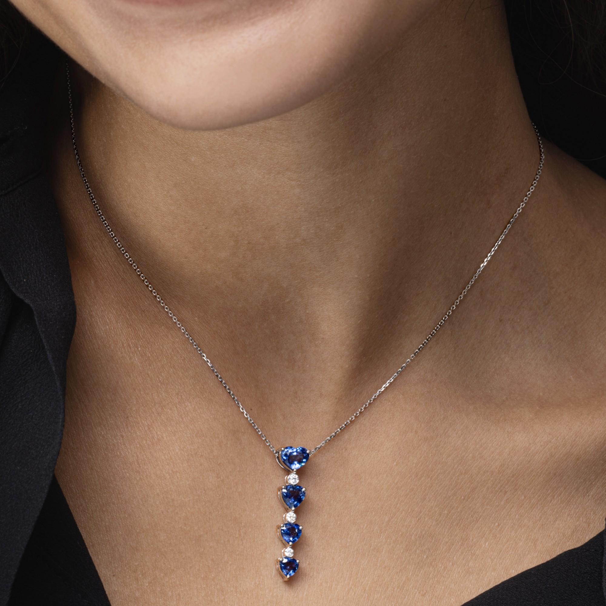 Women's Alex Jona Blue Sapphire White Diamond 18 Karat White Gold Heart Pendant Necklace For Sale