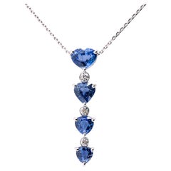 Alex Jona Blue Sapphire White Diamond 18 Karat White Gold Heart Pendant Necklace