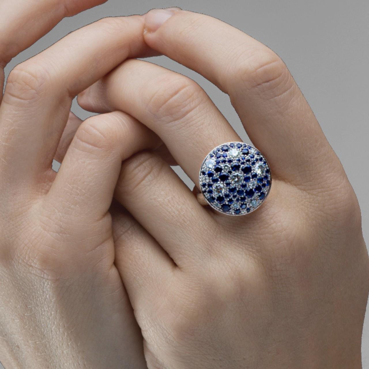 Women's Alex Jona Blue Sapphire White Diamond 18 Karat White Gold Ring For Sale