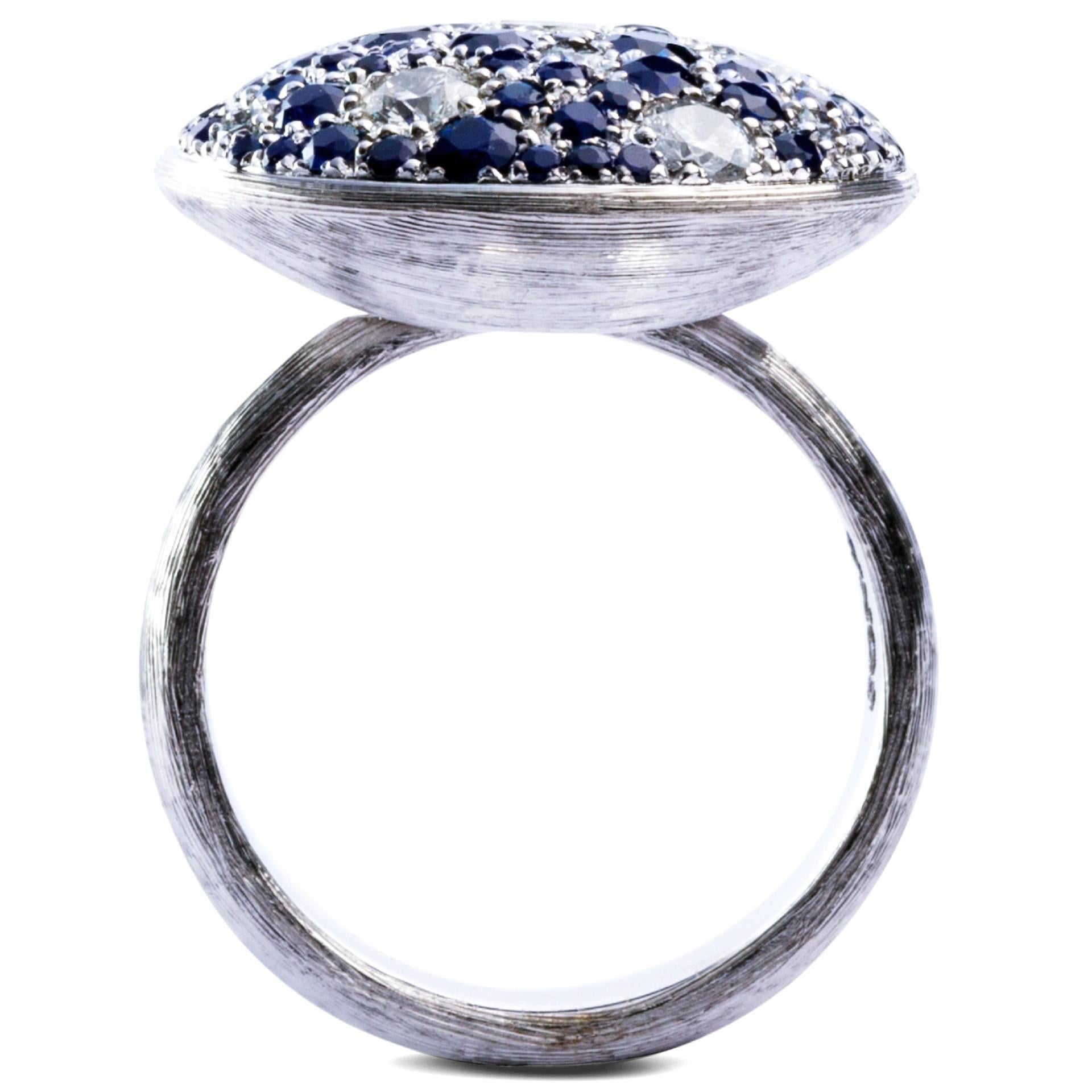 Alex Jona Blue Sapphire White Diamond 18 Karat White Gold Ring In New Condition For Sale In Torino, IT