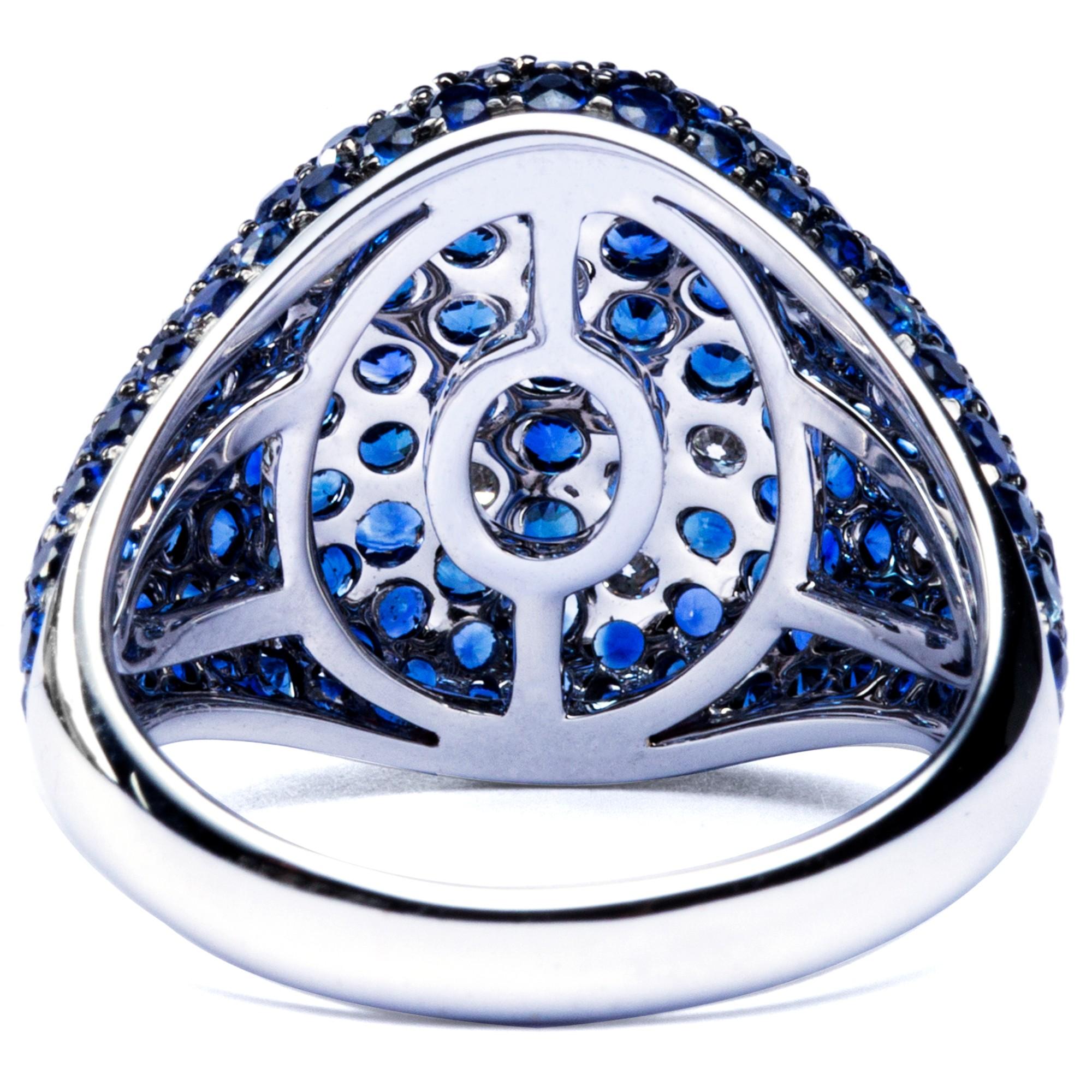 Alex Jona Blue Sapphire White Diamond 18 Karat White Gold Signet Ring In New Condition For Sale In Torino, IT