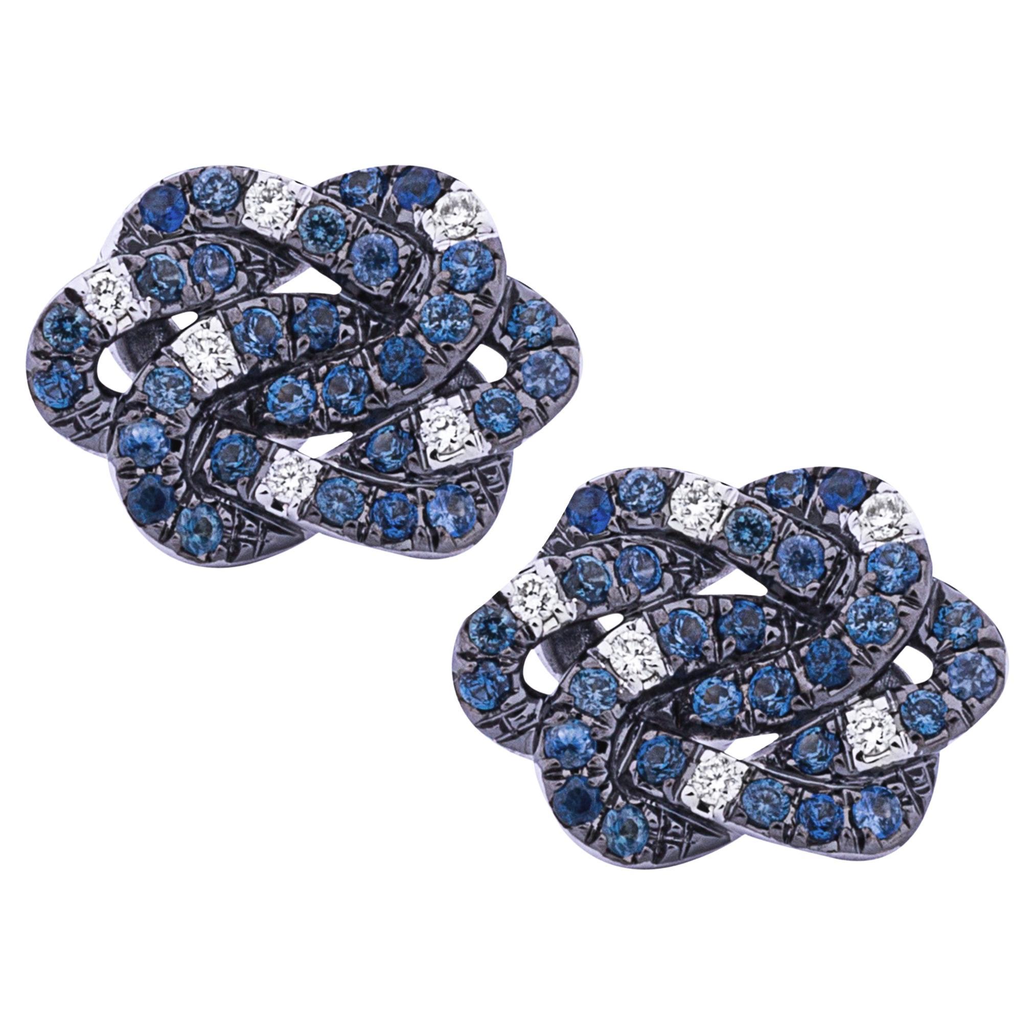 Alex Jona Blue Sapphire White Diamond 18 Karat White Gold Stud Earrings For Sale