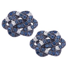 Alex Jona Blue Sapphire White Diamond 18 Karat White Gold Stud Earrings