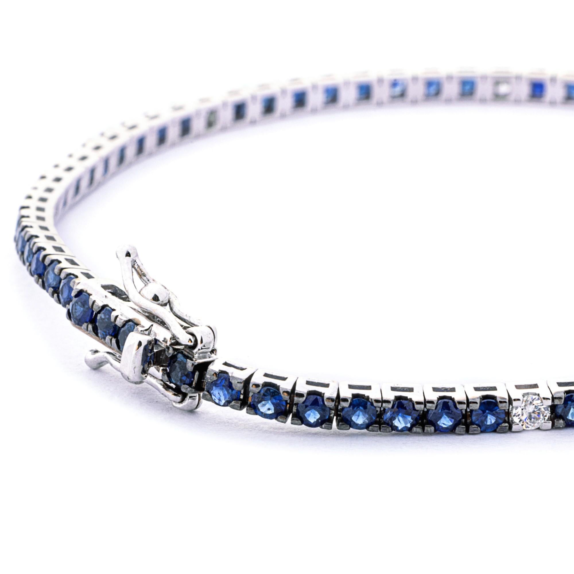 Alex Jona Blue Sapphire White Diamond 18 Karat White Gold Tennis Bracelet For Sale 5