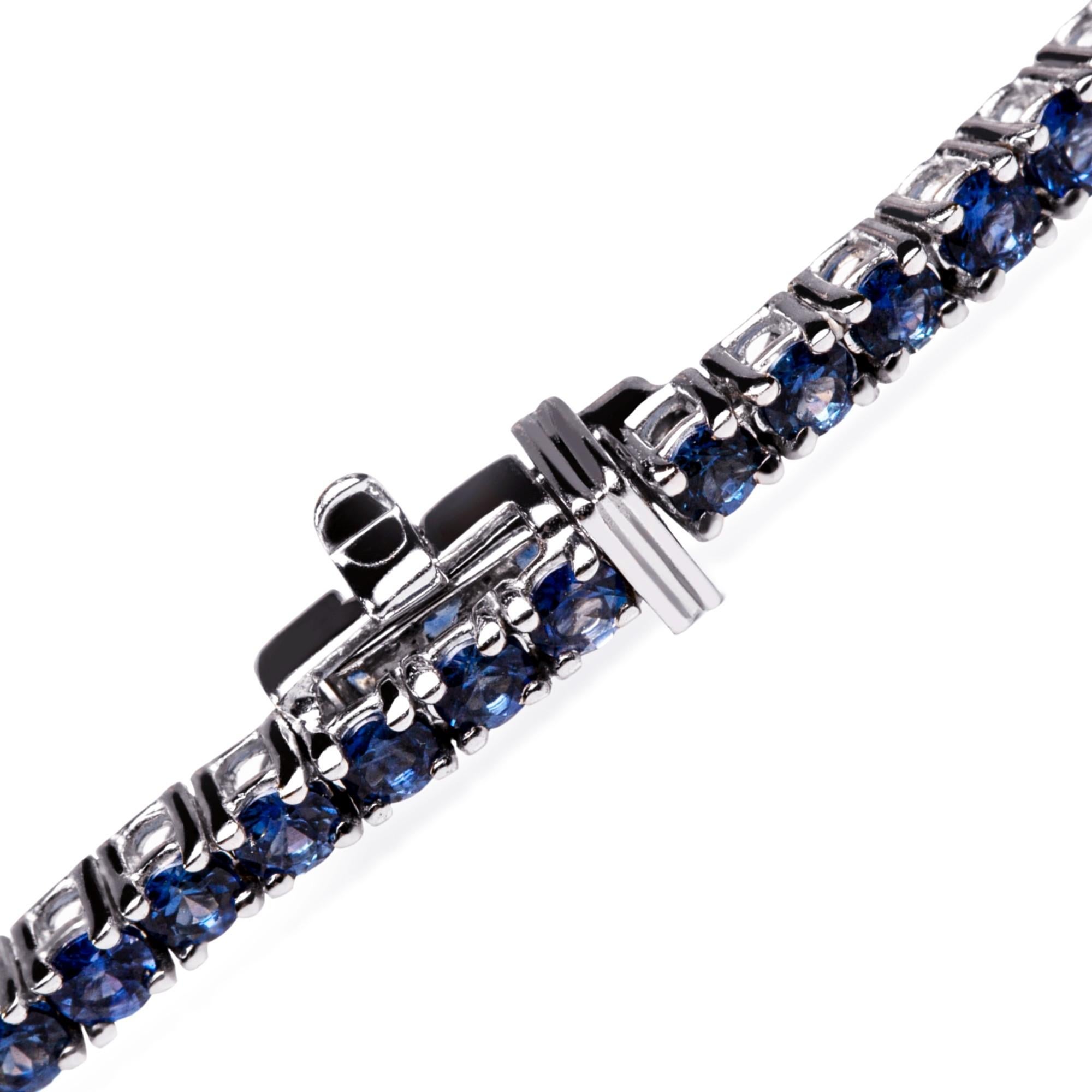 Alex Jona Blue Sapphire White Diamond 18 Karat White Gold Tennis Bracelet For Sale 2