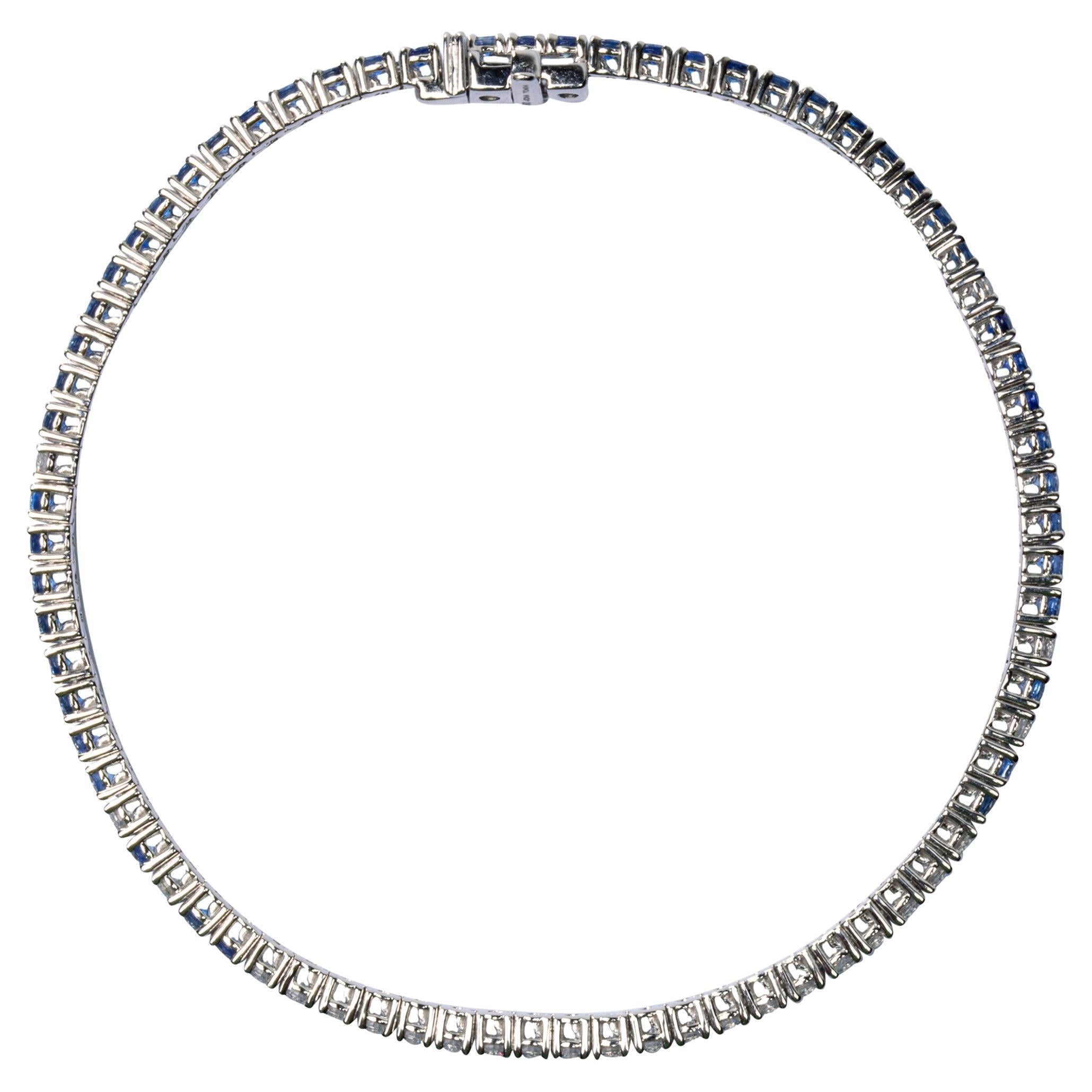 Alex Jona: 18 Karat Weißgold-Tennisarmband mit blauem Saphir und weißem Diamant (Zeitgenössisch) im Angebot