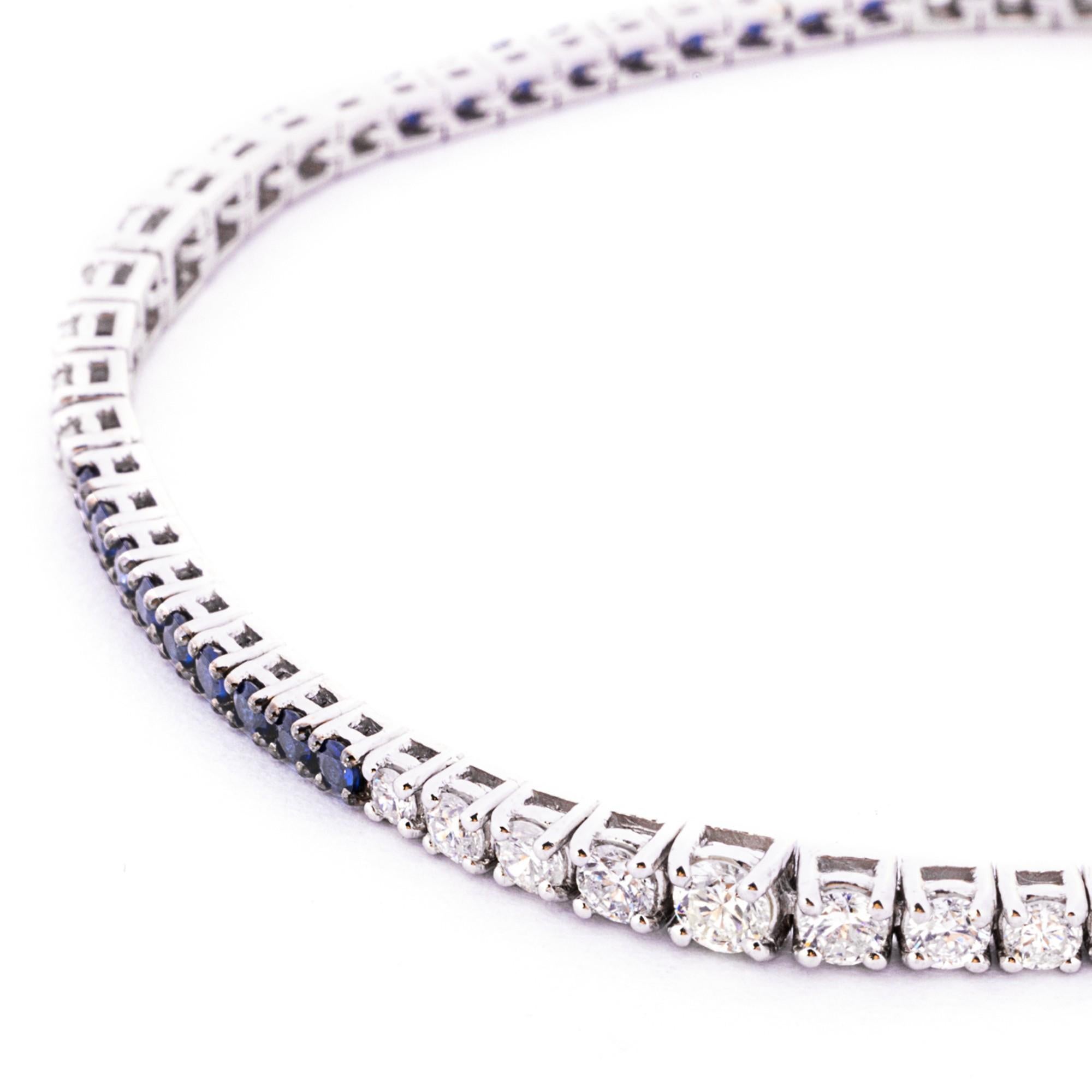 Marquise Cut  Alex Jona Blue Sapphire & White Diamond 18 Karat White Gold Tennis Bracelet For Sale