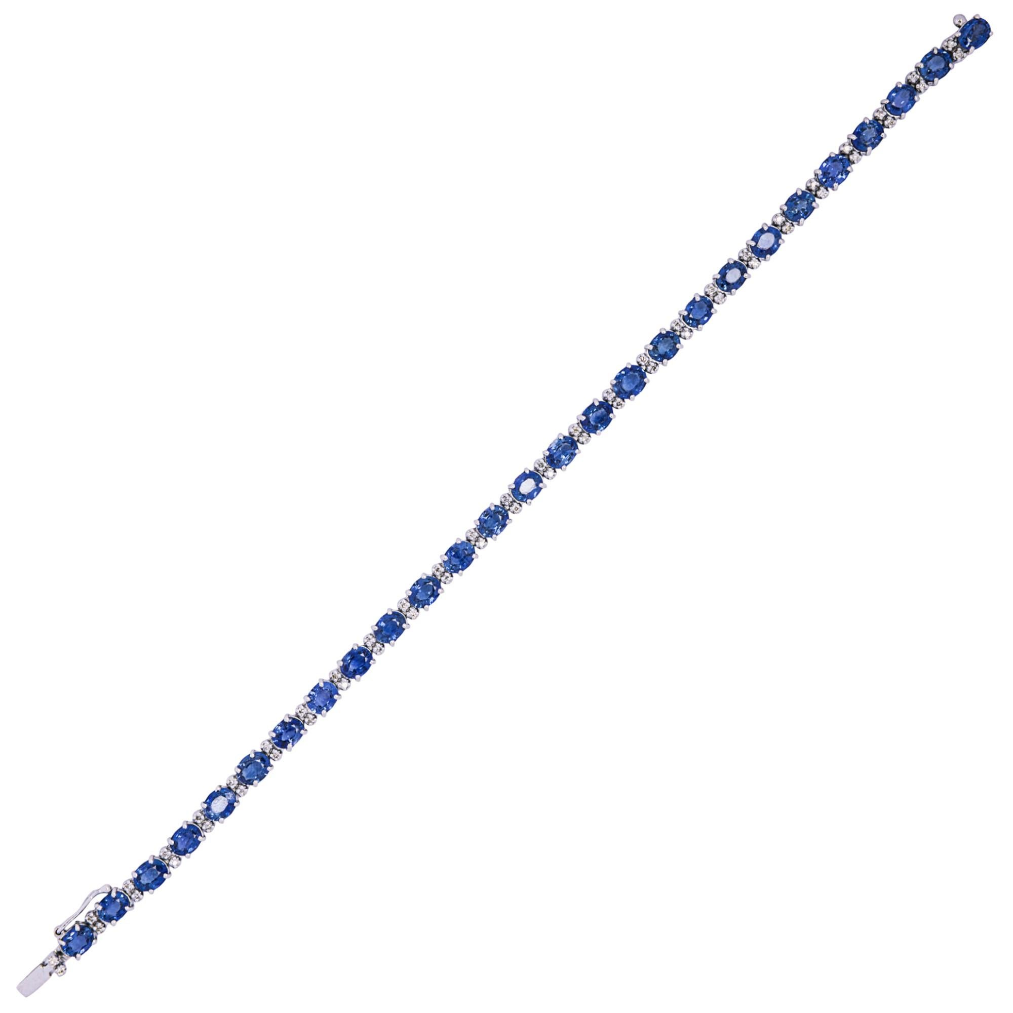  Alex Jona: 18 Karat Weißgold-Tennisarmband mit blauem Saphir und weißem Diamant (Marquiseschliff) im Angebot
