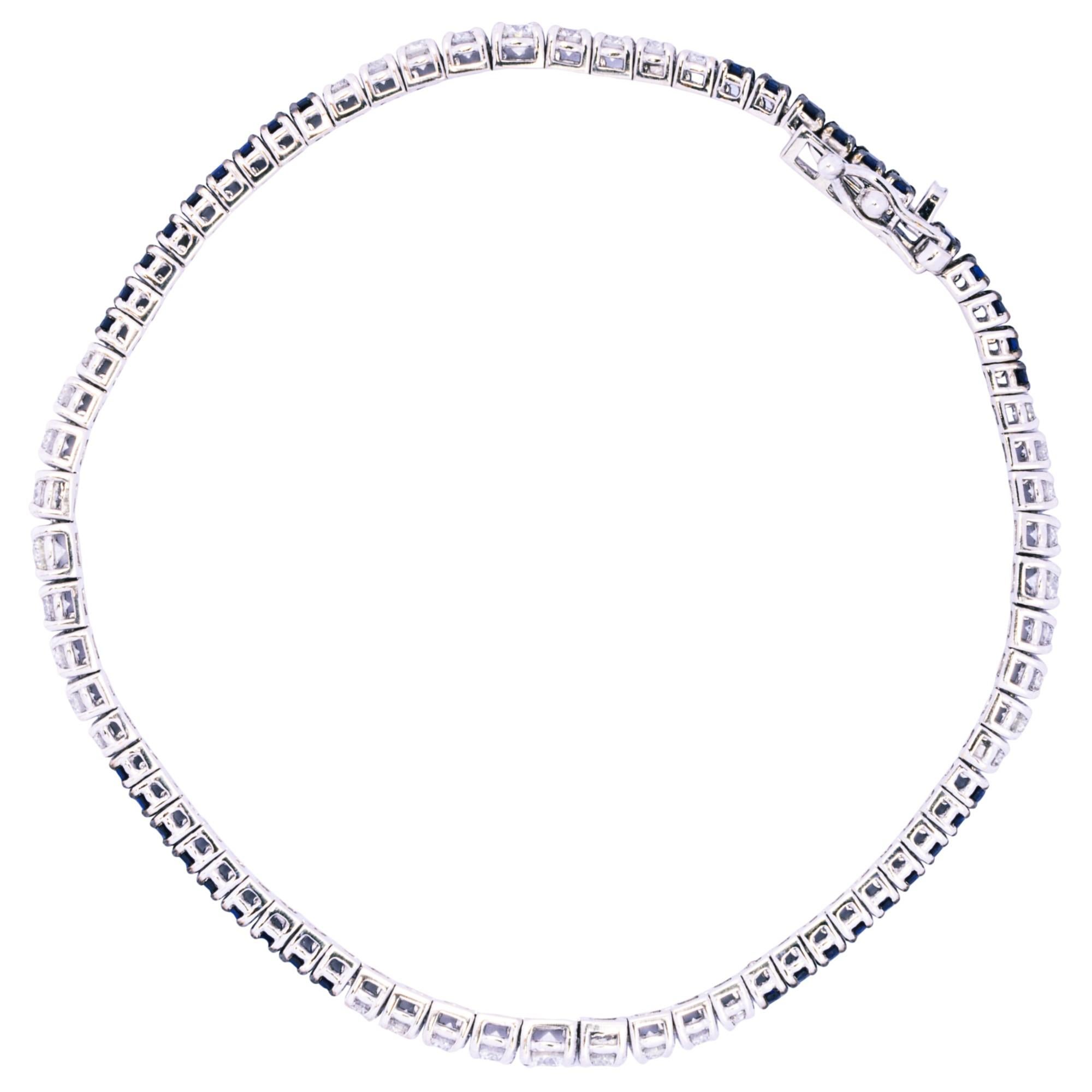  Alex Jona Blue Sapphire & White Diamond 18 Karat White Gold Tennis Bracelet In New Condition For Sale In Torino, IT