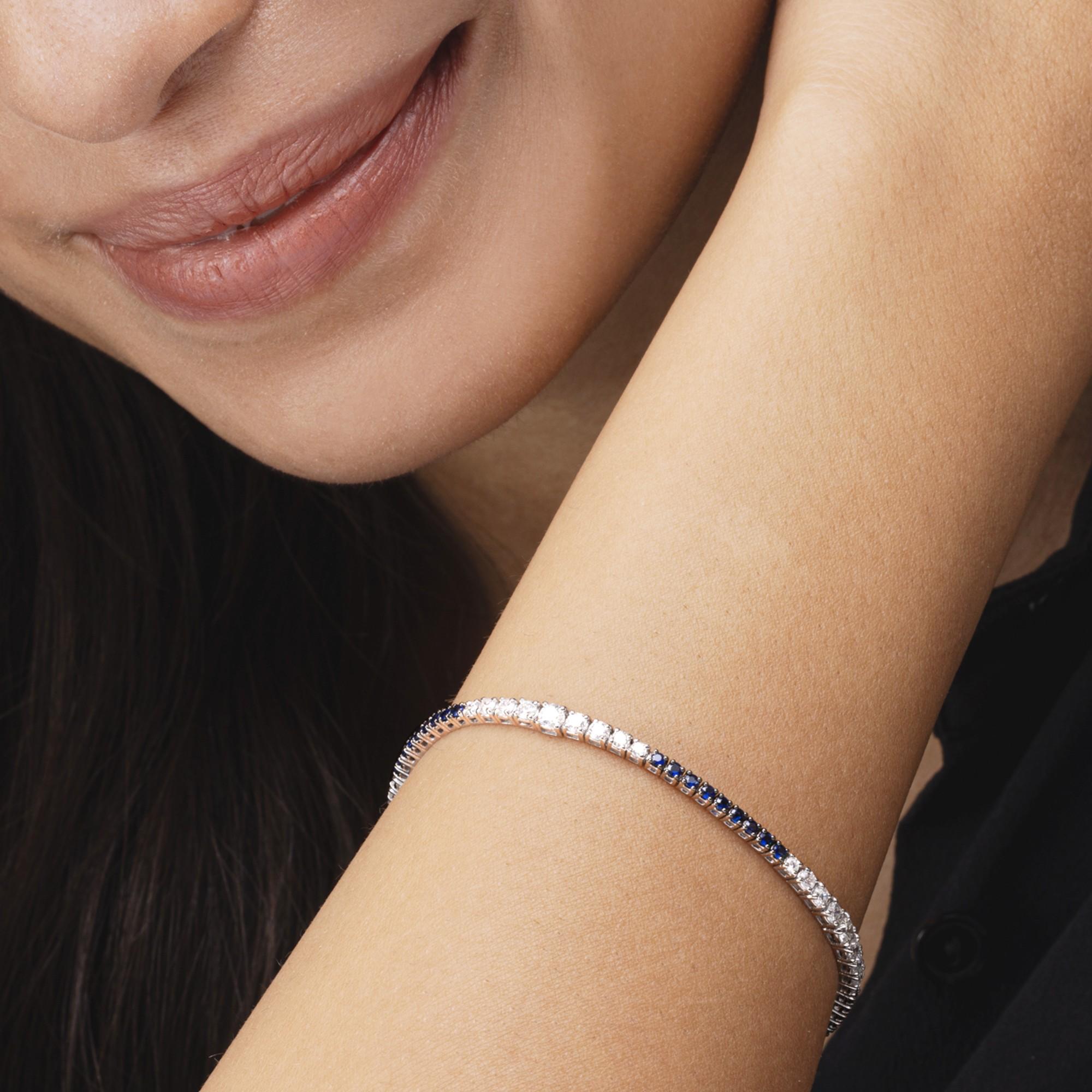 Alex Jona Blue Sapphire & White Diamond 18 Karat White Gold Tennis Bracelet For Sale 1
