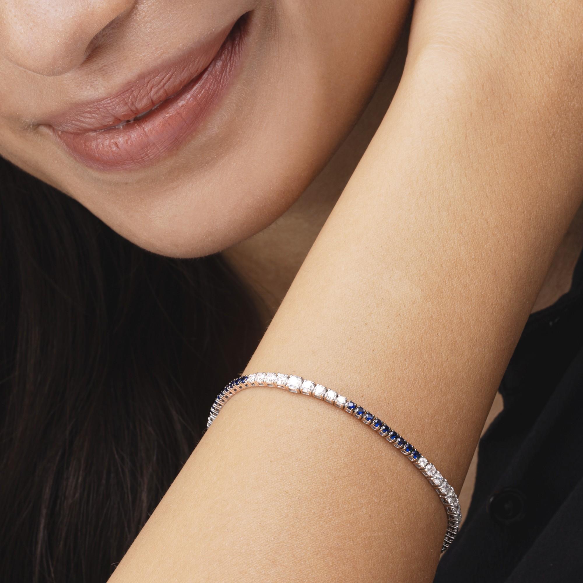  Alex Jona Bracelet tennis en or blanc 18 carats, saphir bleu et diamant blanc en vente 1