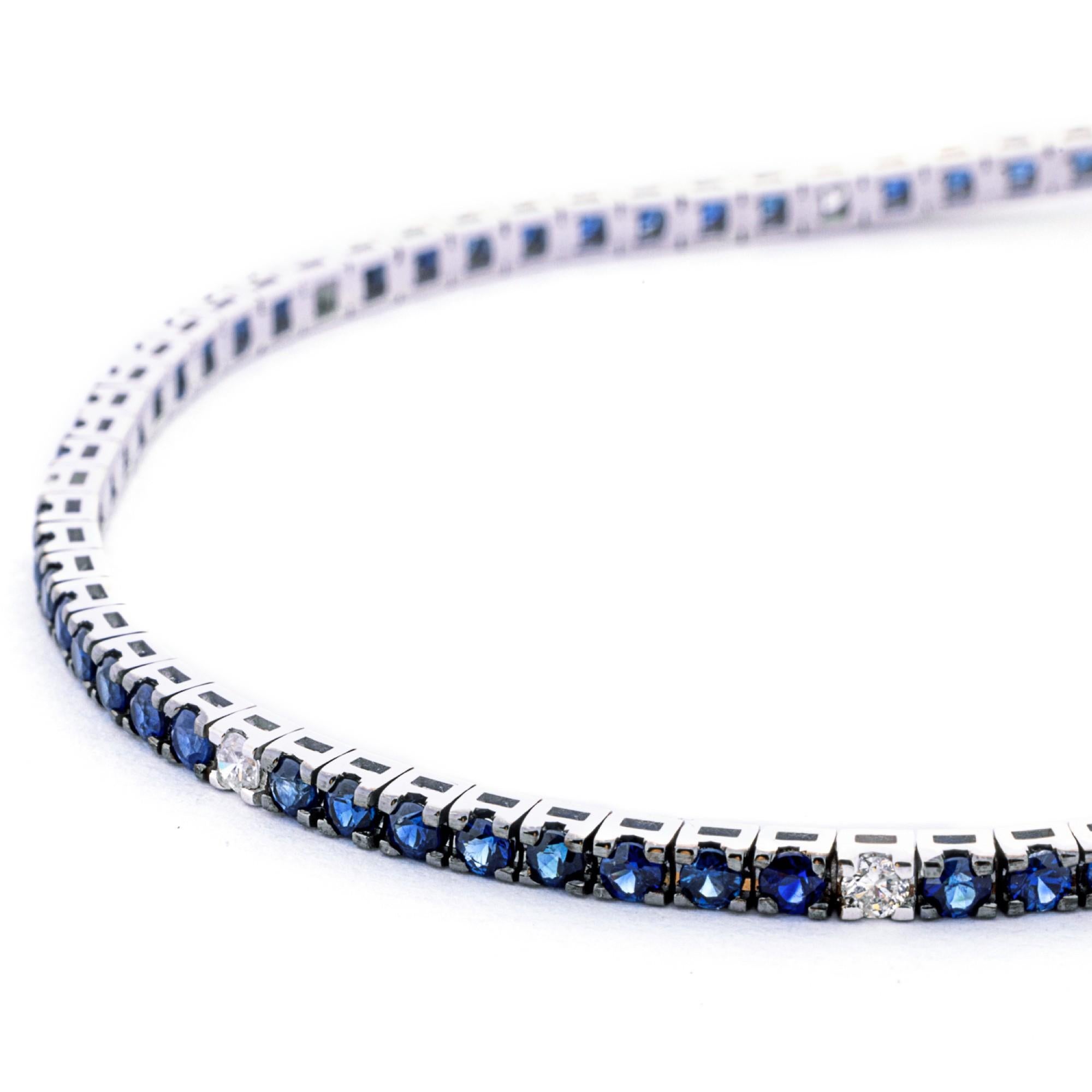 Alex Jona Blue Sapphire White Diamond 18 Karat White Gold Tennis Bracelet For Sale 1