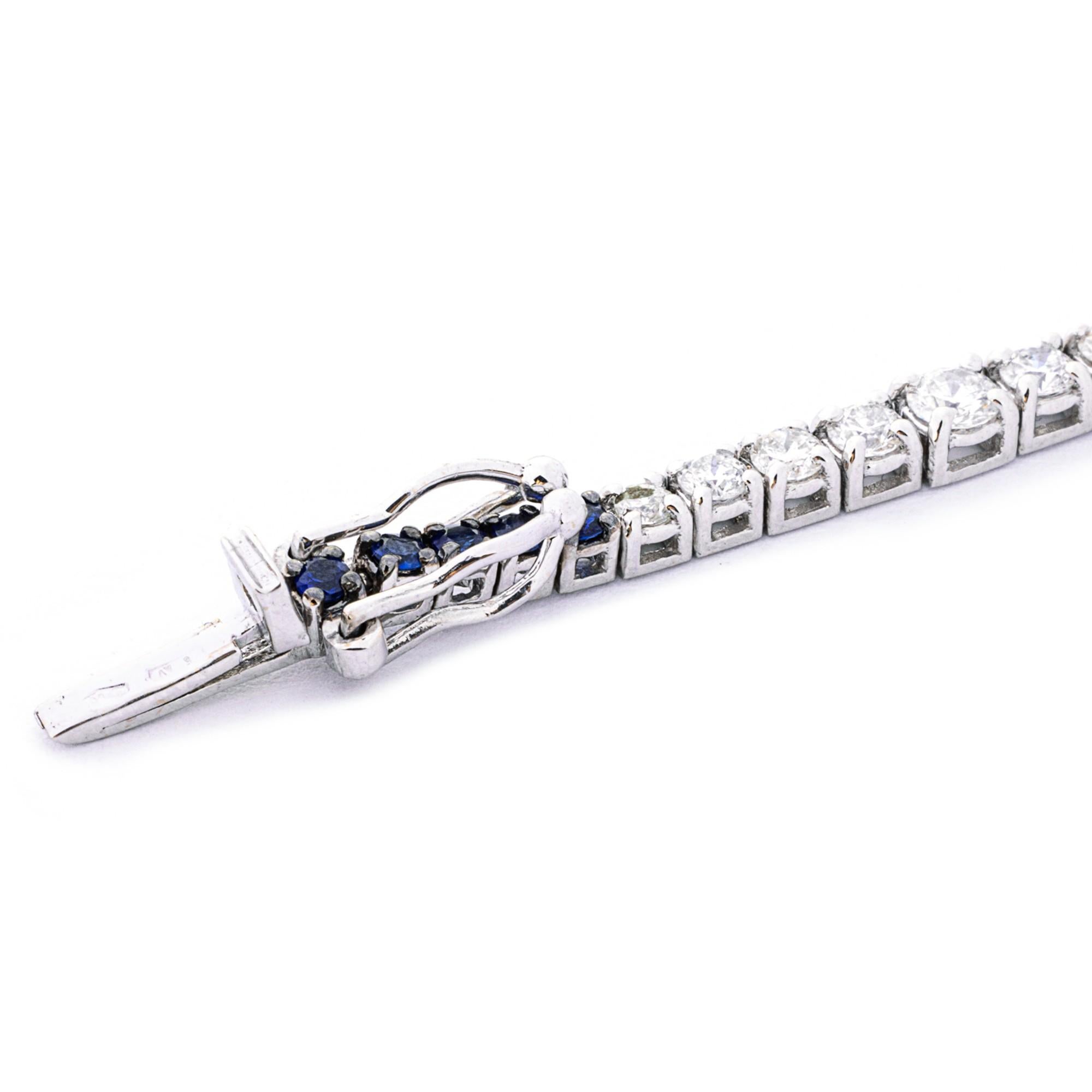  Alex Jona Blue Sapphire & White Diamond 18 Karat White Gold Tennis Bracelet For Sale 2