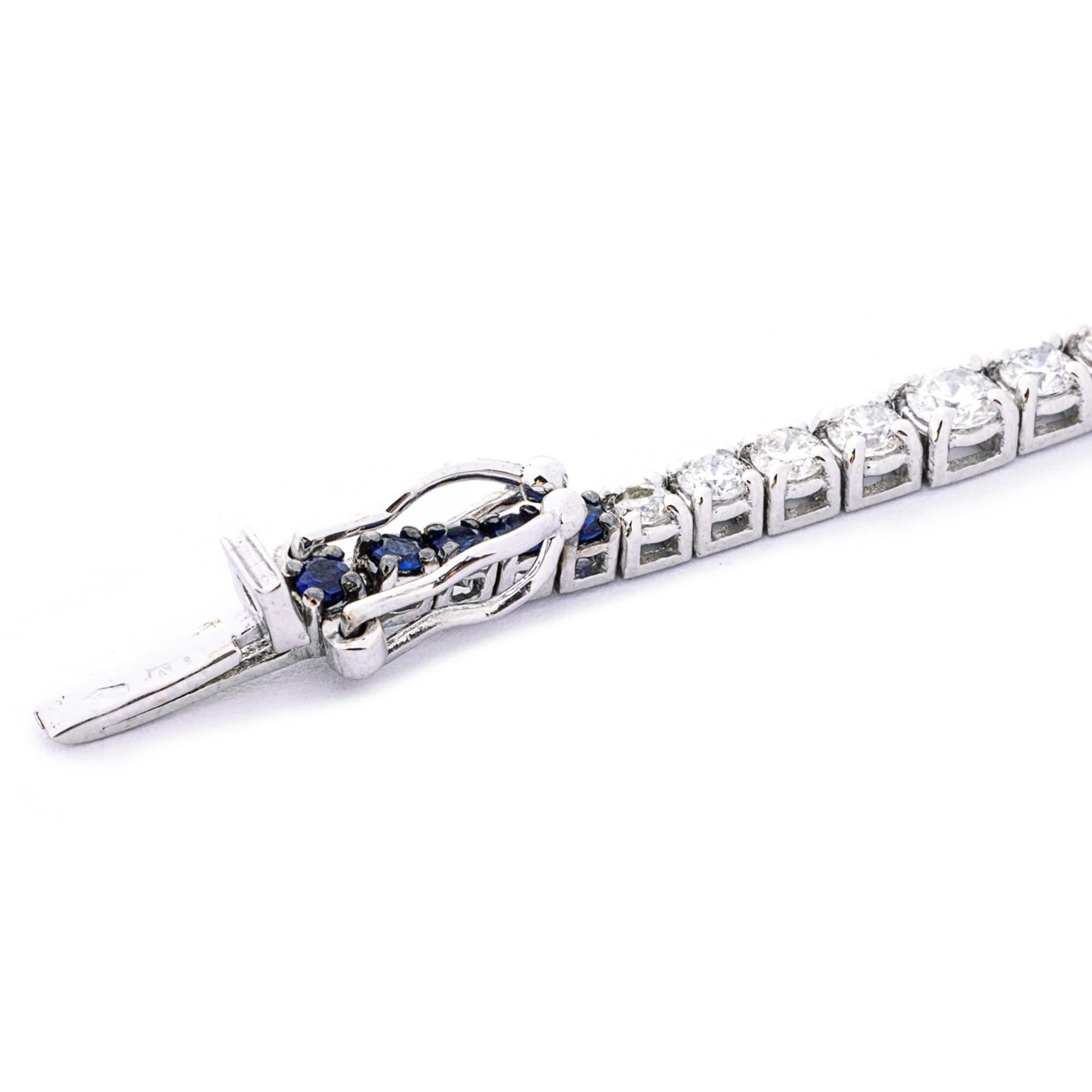 Alex Jona Blue Sapphire & White Diamond 18 Karat White Gold Tennis Bracelet For Sale 2