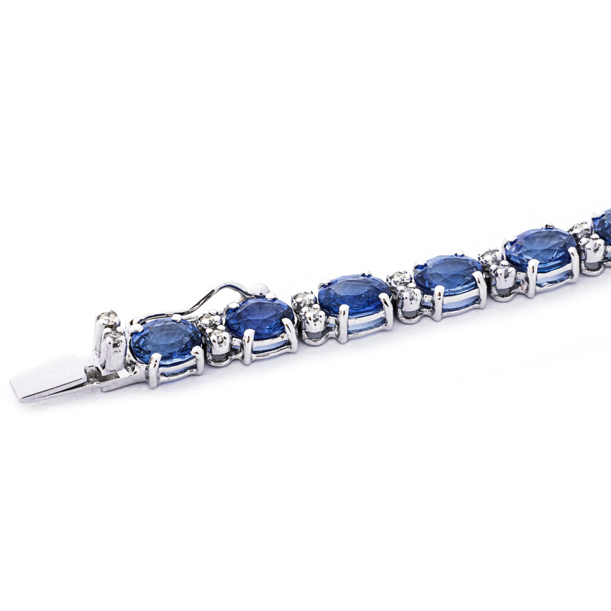  Alex Jona Blue Sapphire White Diamond 18 Karat White Gold Tennis Bracelet For Sale 2