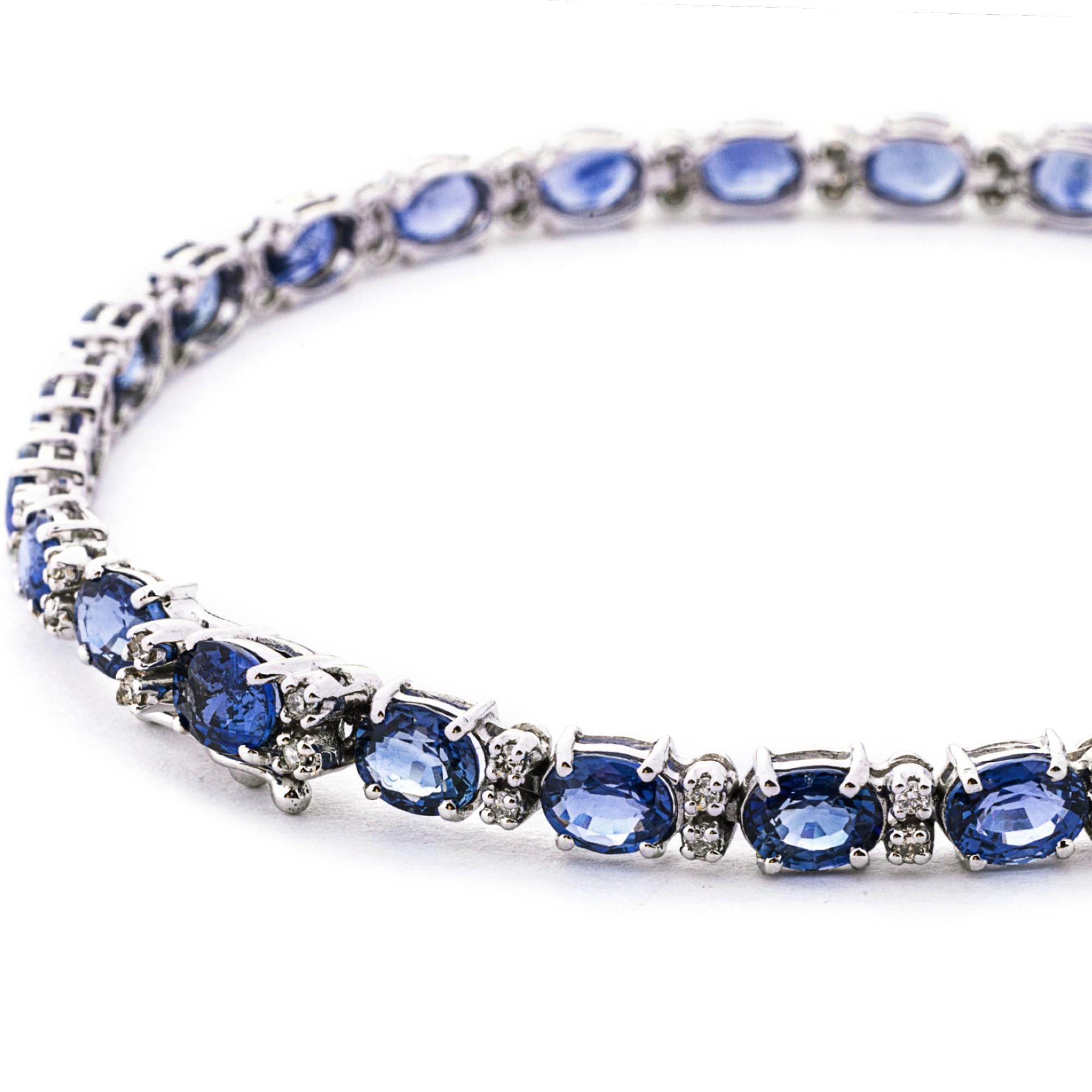  Alex Jona Blue Sapphire White Diamond 18 Karat White Gold Tennis Bracelet For Sale 3