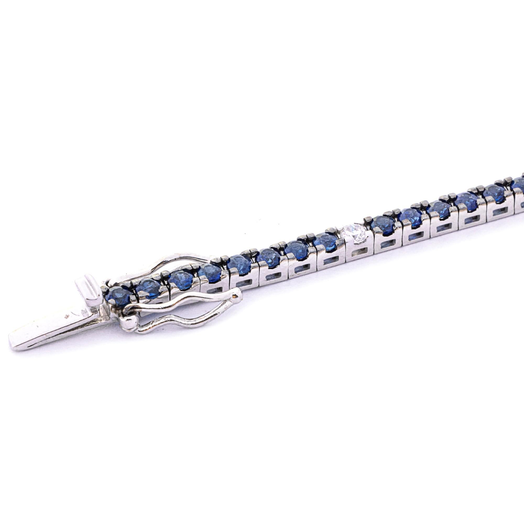  Alex Jona Blue Sapphire White Diamond 18 Karat White Gold Tennis Bracelet For Sale 4