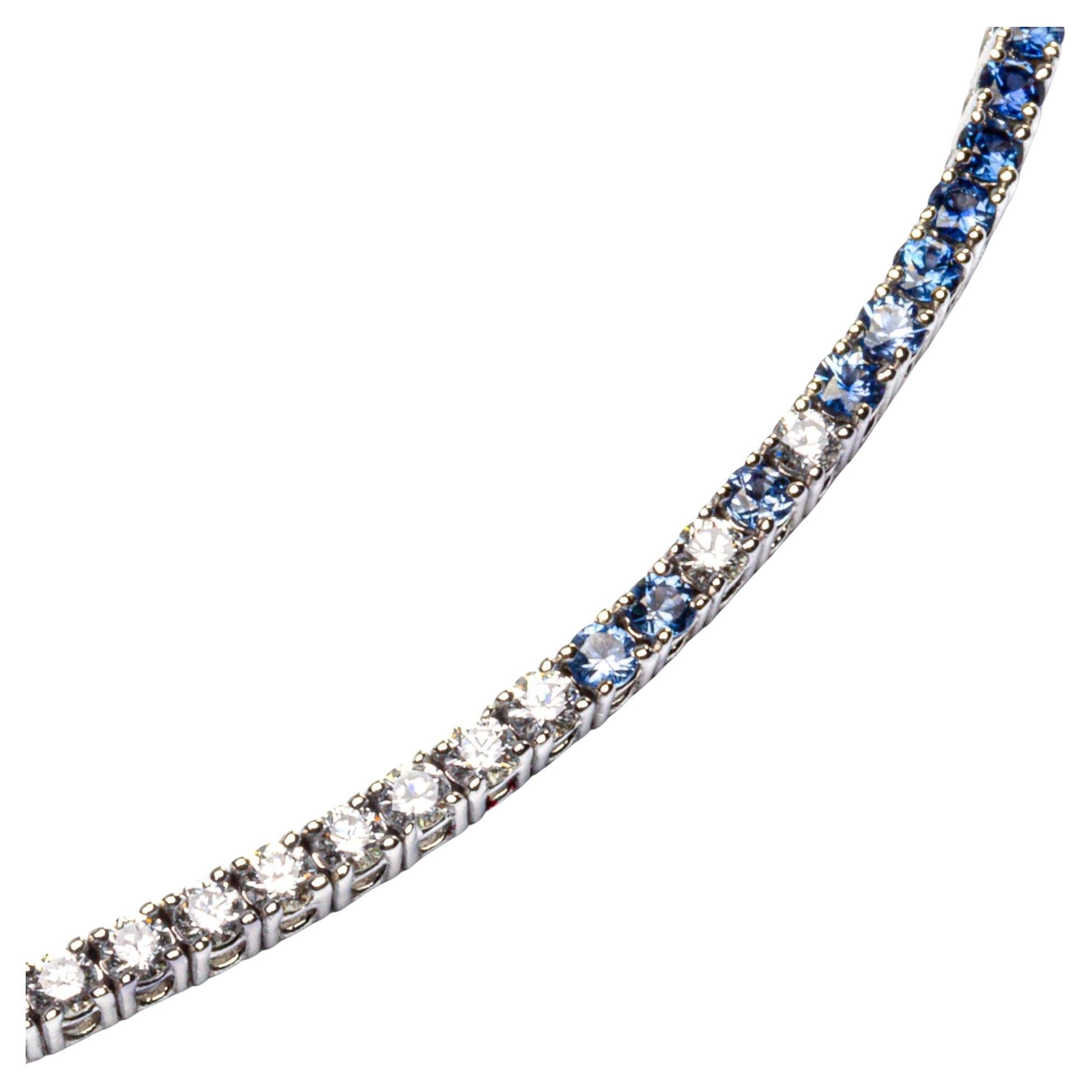 Contemporary Alex Jona Blue Sapphire White Diamond 18 Karat White Gold Tennis Bracelet For Sale