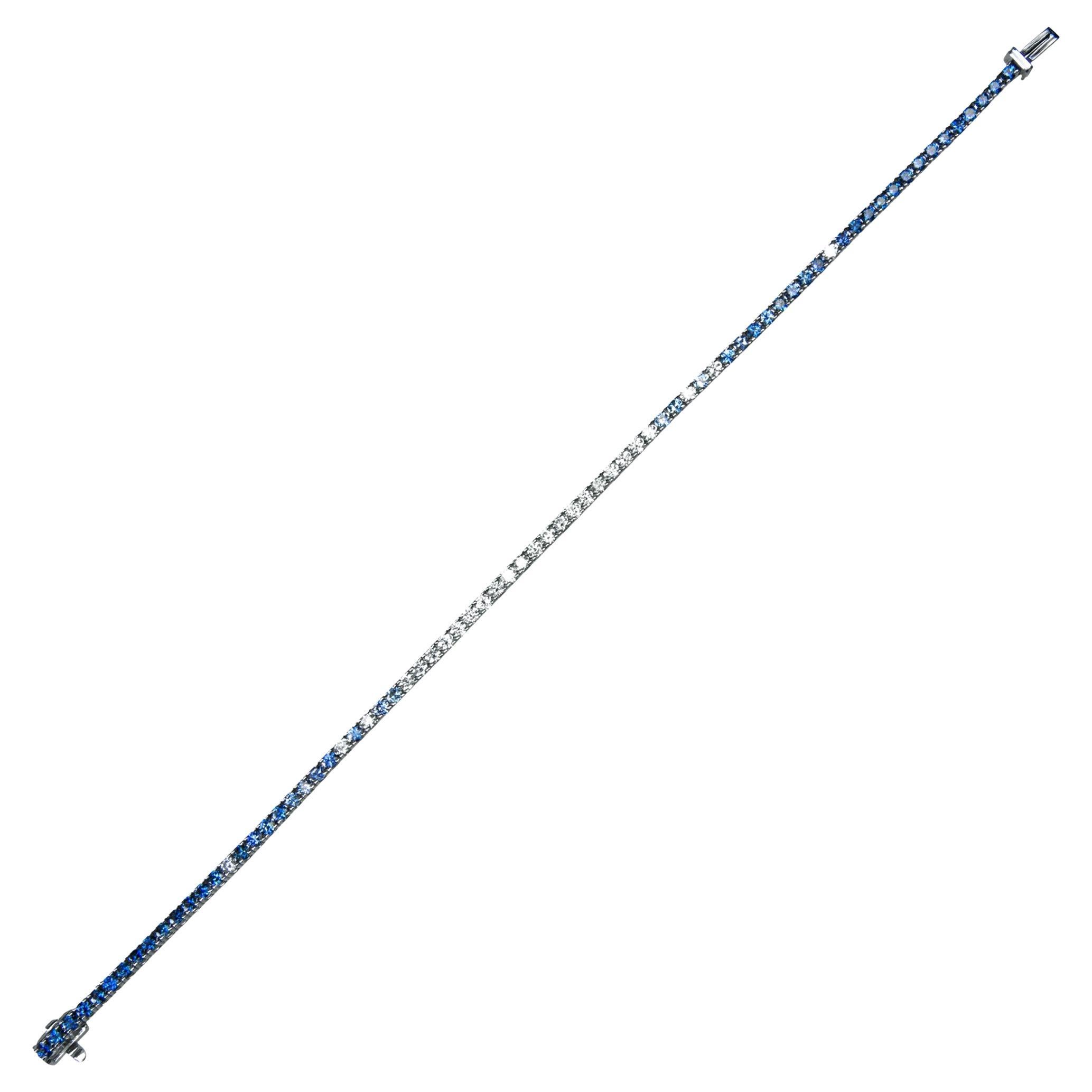 Alex Jona Bracciale tennis in oro bianco 18 carati con zaffiro blu e diamanti bianchi