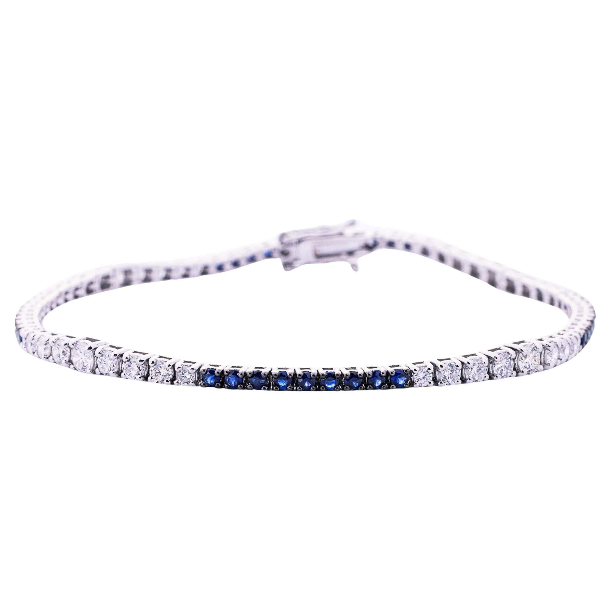  Alex Jona Blue Sapphire & White Diamond 18 Karat White Gold Tennis Bracelet For Sale