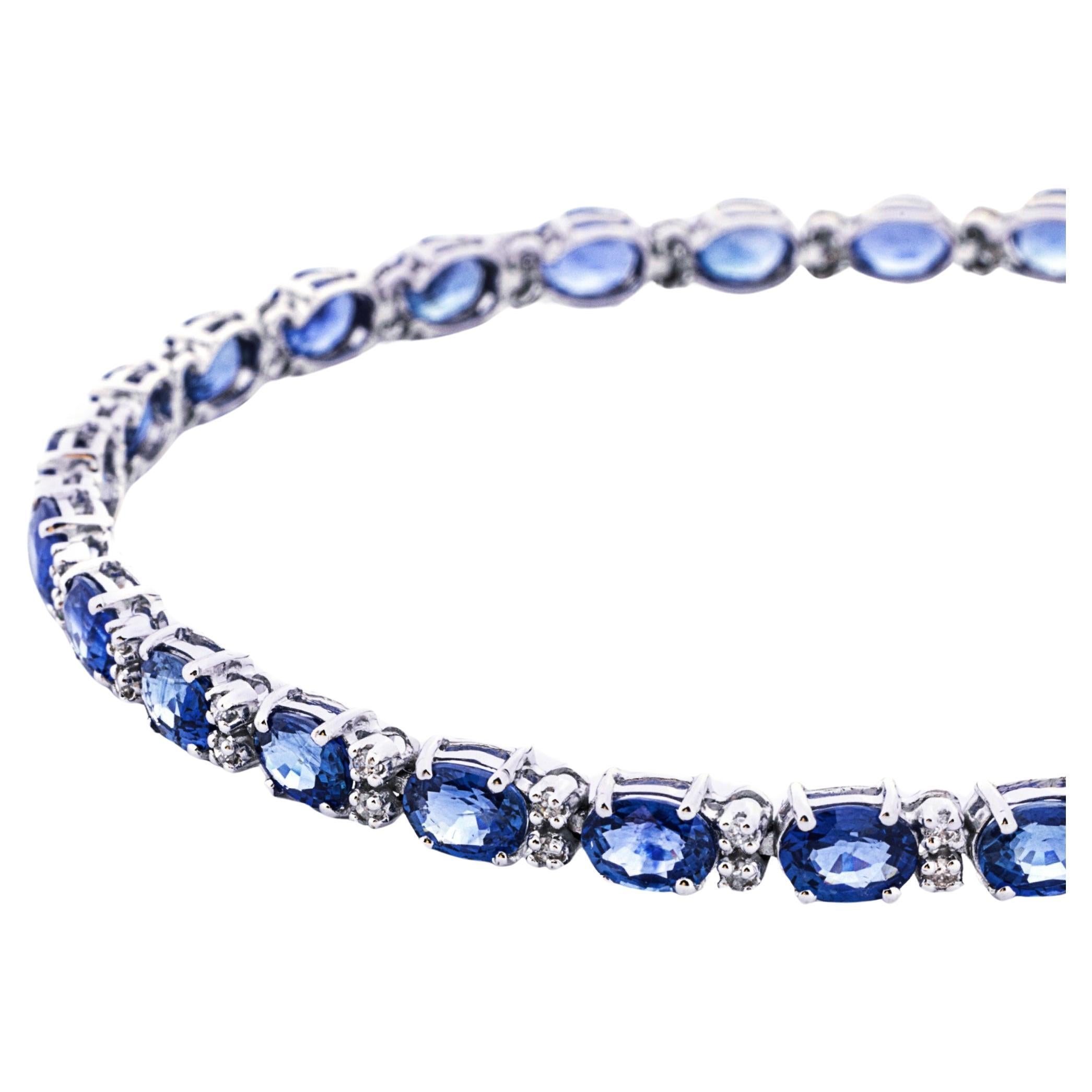  Alex Jona Blue Sapphire White Diamond 18 Karat White Gold Tennis Bracelet