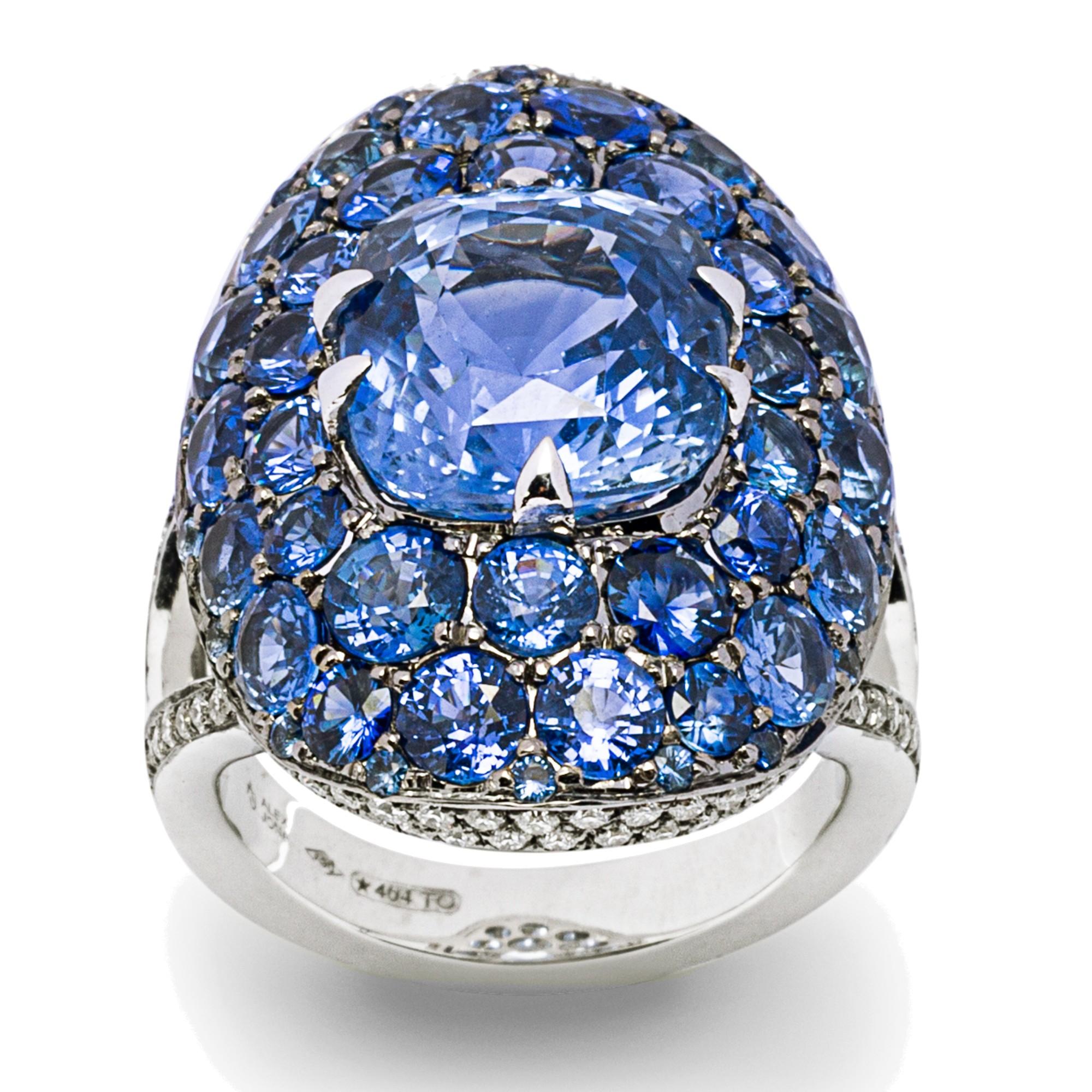 Contemporain Alex Jona, bague en or blanc avec saphir bleu et diamant blanc en vente