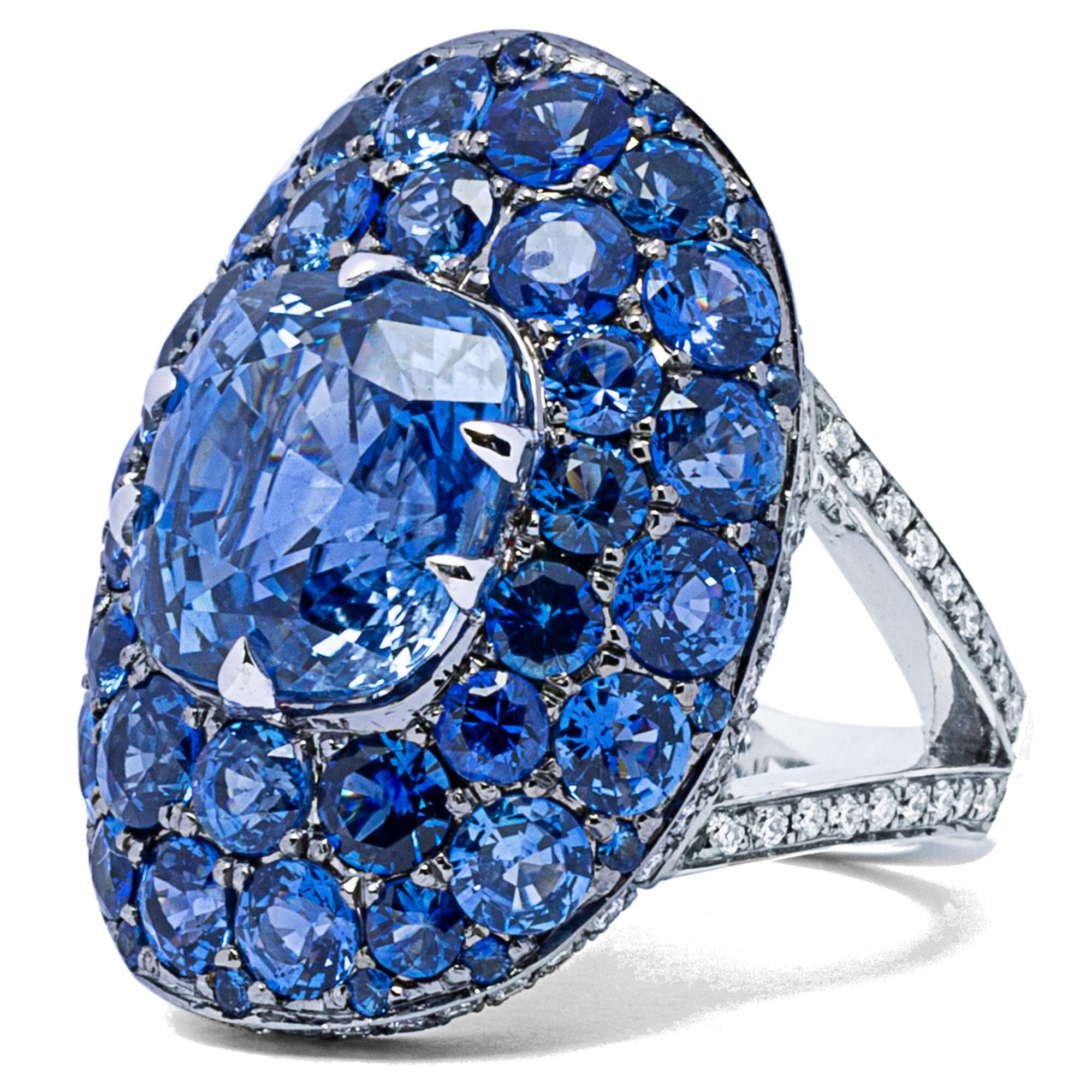 Oval Cut Alex Jona Blue Sapphire White Diamond White Gold Ring For Sale