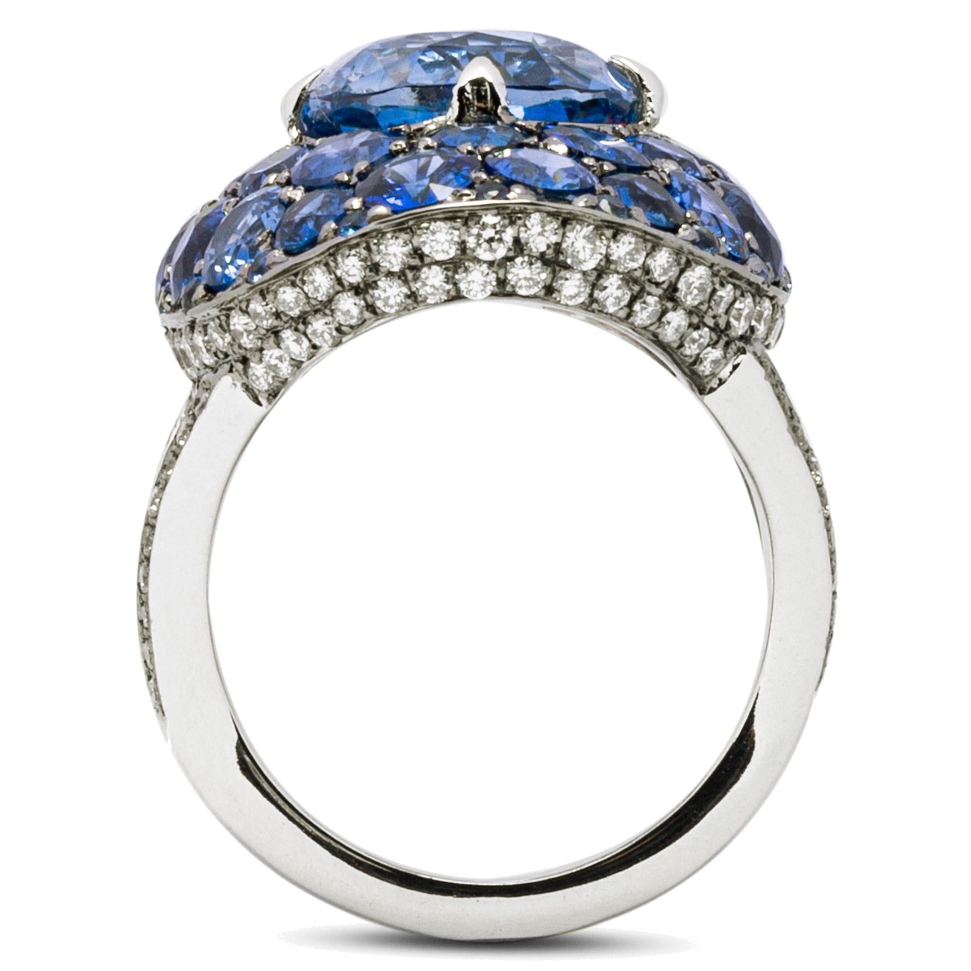 Alex Jona Blue Sapphire White Diamond White Gold Ring In New Condition For Sale In Torino, IT
