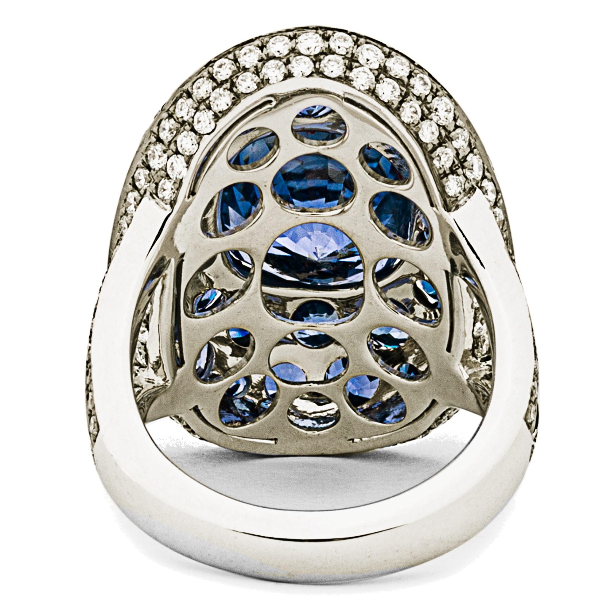 Women's Alex Jona Blue Sapphire White Diamond White Gold Ring For Sale