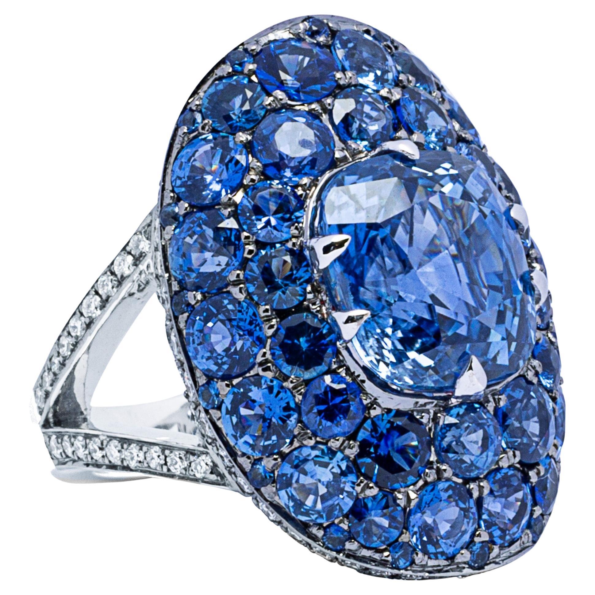 Alex Jona Blue Sapphire White Diamond White Gold Ring For Sale