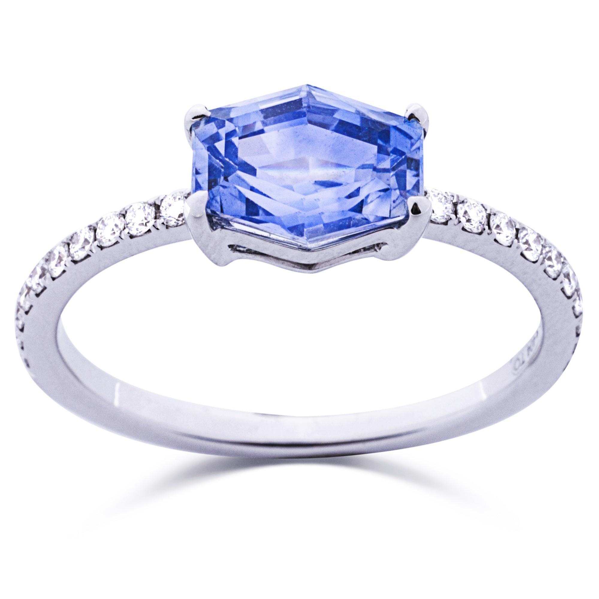 Contemporary Alex Jona Blue Sapphire White Diamond White Gold Solitaire Ring For Sale