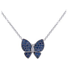 Alex Jona Blue Sapphire WhiteDiam. 18Karat White Gold Butterfly Pendant Necklace