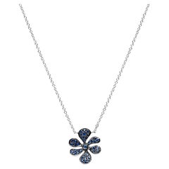 Alex Jona Blue Sapphires 18 Karat White Gold Flower Pendant Necklace