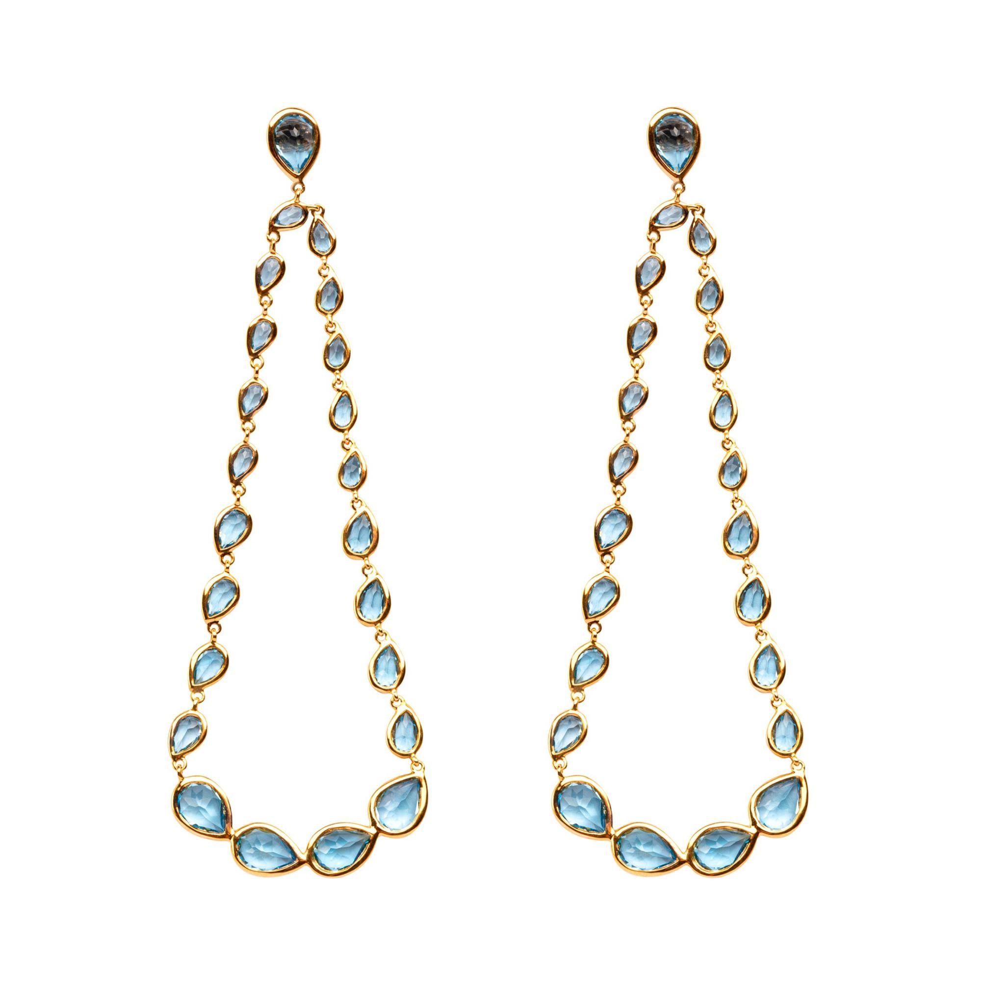 Alex Jona Blue Topaz 18 Karat Rose Gold Articulated Dangle Earrings