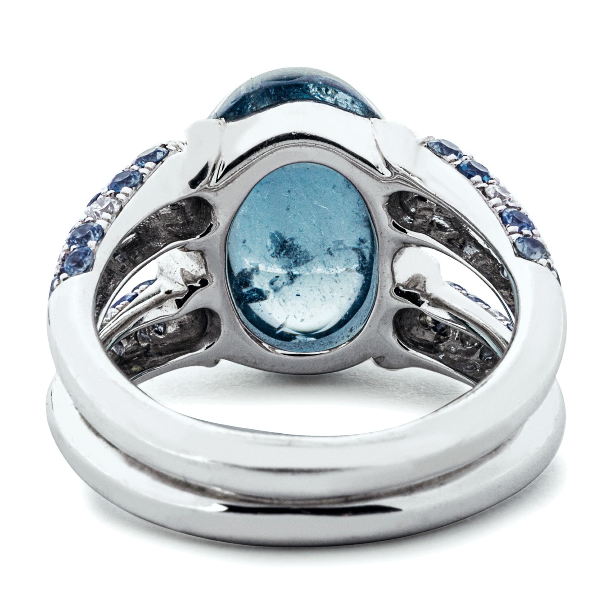 Women's Alex Jona Blue Tourmaline White Diamond 18 Karat White Gold Band Ring For Sale