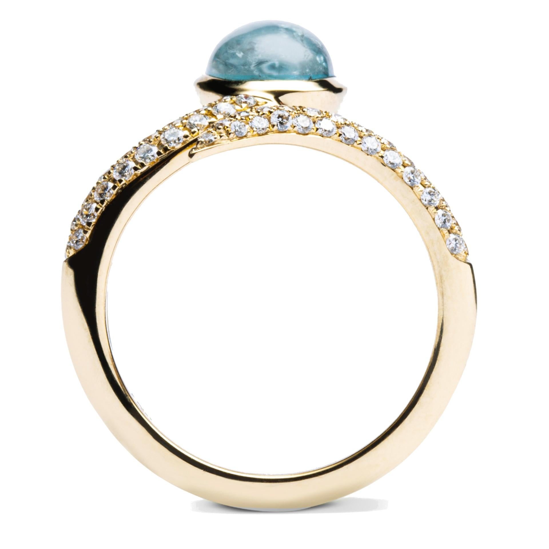 Alex Jona Blue Tourmaline White Diamond 18 Karat Yellow Gold Coil Snake Ring In New Condition For Sale In Torino, IT